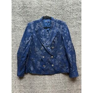 Polo Ralph Lauren Silk Blend Double-Breasted Blazer Navy Blue Womens Size 14